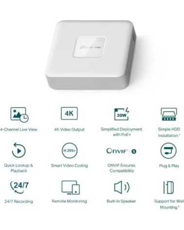 TP-LINK VIGI NVR1104H-4P Grabador IP Sencillo HDD 01 HDD 4