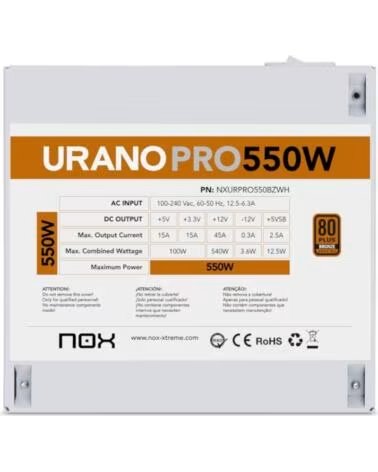 NOX Fuente ATX Urano PRO 550W Bronze Blanco