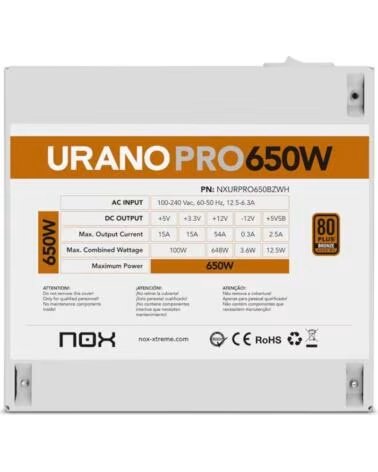 NOX Fuente ATX Urano PRO 650W Bronze Blanco
