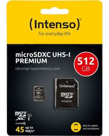 INTENSO Tarjeta memoria micro sd 512gb premium uhs - i cl10 adaptador sd