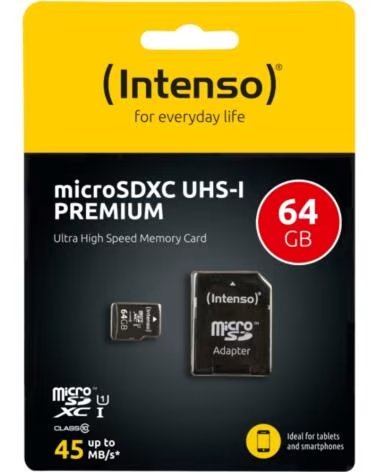 INTENSO Tarjeta memoria micro sd 64gb uhs - i cl10 adaptador sd
