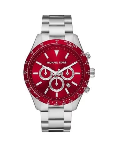 RELÓGIO MICHAEL KORS MK8822 PRATEADO E VERMELHO COM CRONÓGRAFO PLATEADO