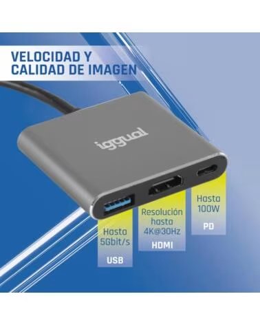 IGGUAL TYP-C HUB 3 IN 1 HDMI USB3 0 PD100W