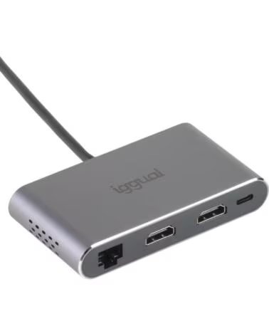IGGUAL HUB C 8 IN 1 2XHDMI 2XUSB 2XSD RJ45 PD100W
