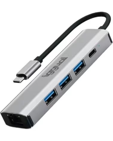 IGGUAL HUB TIPO C 5 PORTE 3XUSB RJ45 IGG320181
