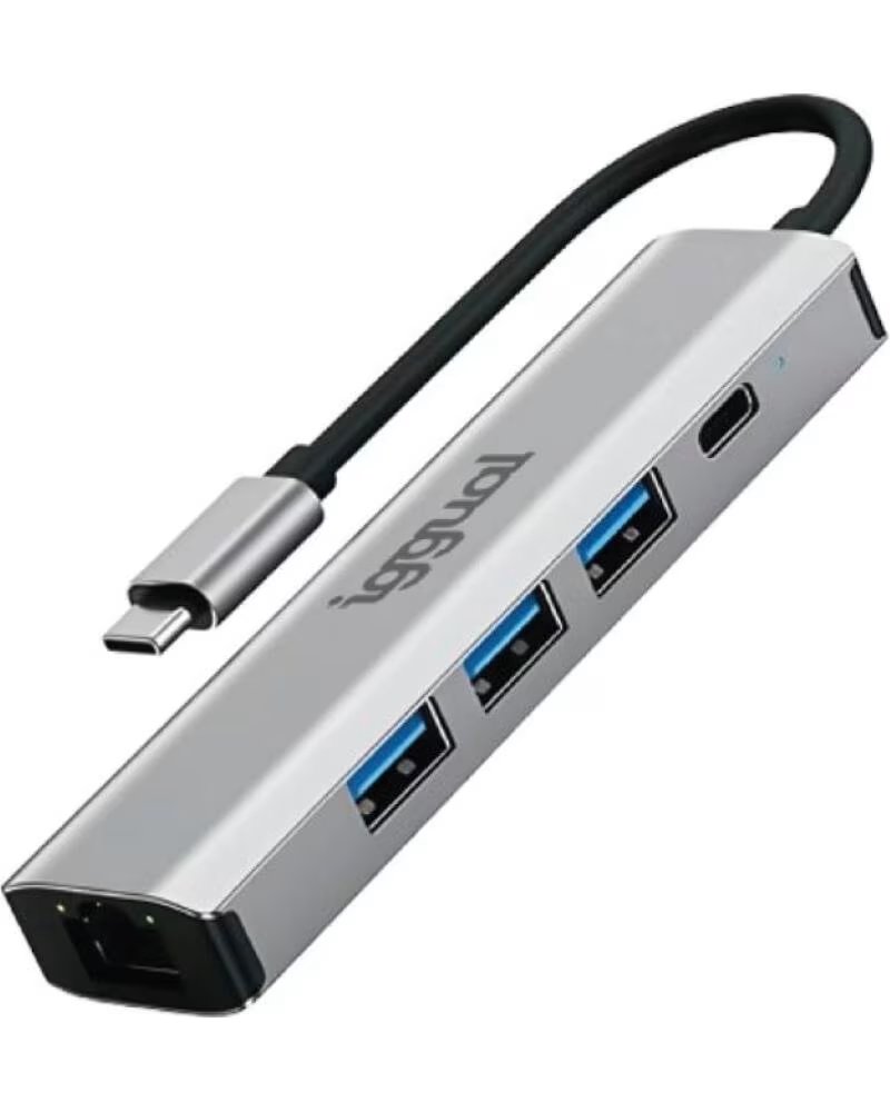 IGGUAL TYP-C-HUB 5 ANSCHLÜSSE 3XUSB RJ45 TYP-C IGG320181