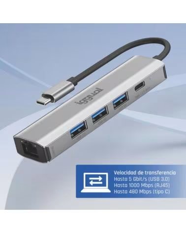 IGGUAL TYP-C-HUB 5 ANSCHLÜSSE 3XUSB RJ45 TYP-C IGG320181