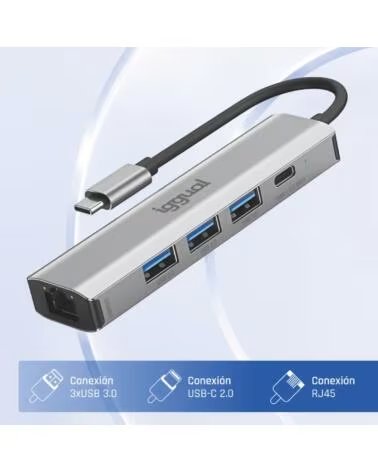 IGGUAL TYP-C-HUB 5 ANSCHLÜSSE 3XUSB RJ45 TYP-C IGG320181