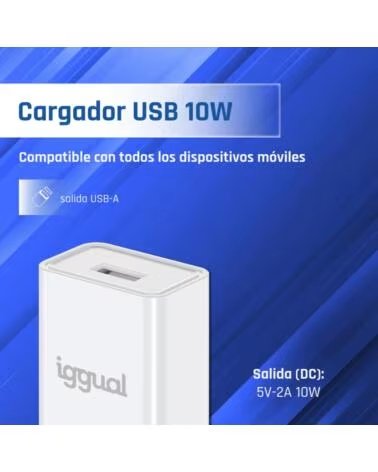 CARREGADOR DE PAREDE IGGUAL 1XUSB-A 5V-2A 10W IGG316924
