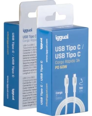 IGGUAL CABO USB-C PARA 100 CM BRANCO 3A 60W IGG317365