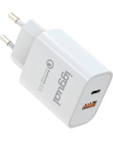 IGGUAL CARREGADOR RÁPIDO DUPLO USB QC30 TIPO C PD 20W IGG317419