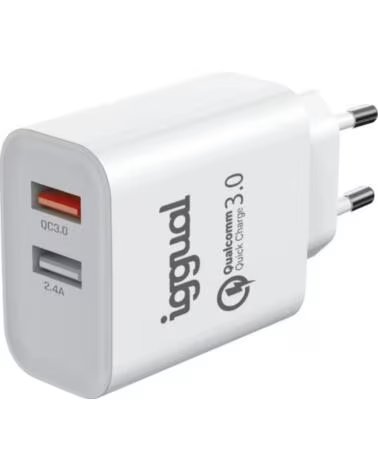 IGGUAL DOUBLE CHARGEUR 2XUSB CHARGE RAPIDE QC3 0 30W IGG317389