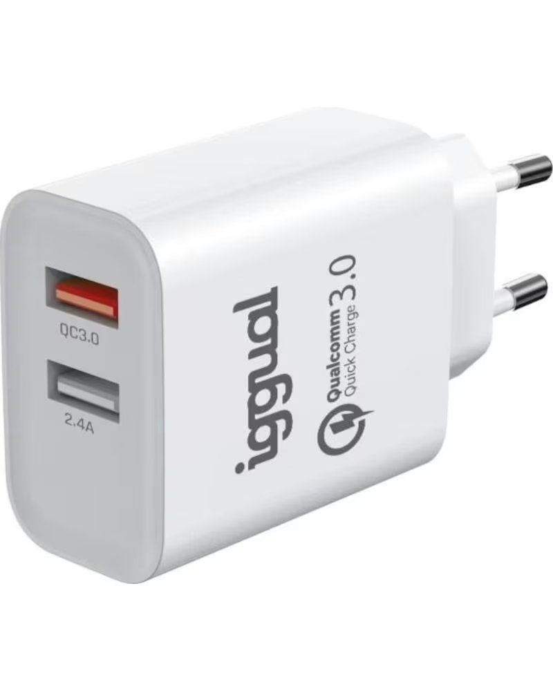 IGGUAL CARGADOR DOBLE 2XUSB CARGA RAPIDA QC3 0 30W IGG317389