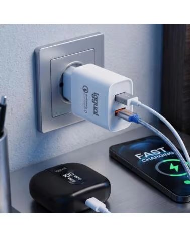 IGGUAL CARGADOR DOBLE 2XUSB CARGA RAPIDA QC3 0 30W IGG317389