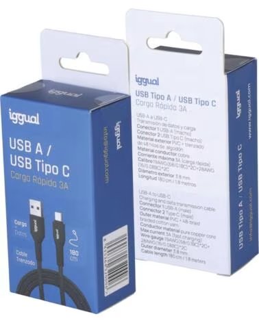IGGUAL USB-A AUF TYP-C KABEL 3A 180 CM IGG320006 GEFLOCHTEN