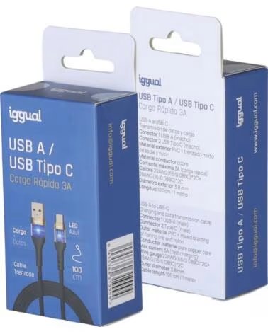 IGGUAL USB-A AUF TYP-C KABEL 3A 100 CM GEFLOCHTEN LED
