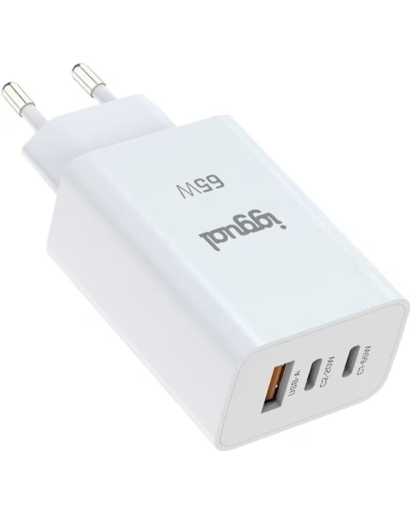 IGGUAL DREIFACH-LADEGERÄT USB-A 2 X TYP C GAN 65W