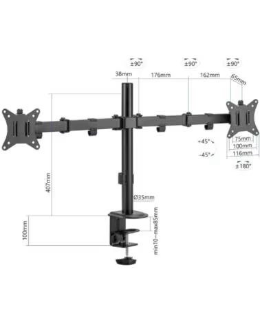 IGGUAL SPM02 SUPORTE DE MESA COM MORSA PARA 2 MONITORES 17-32 POLEGADAS IGG318287