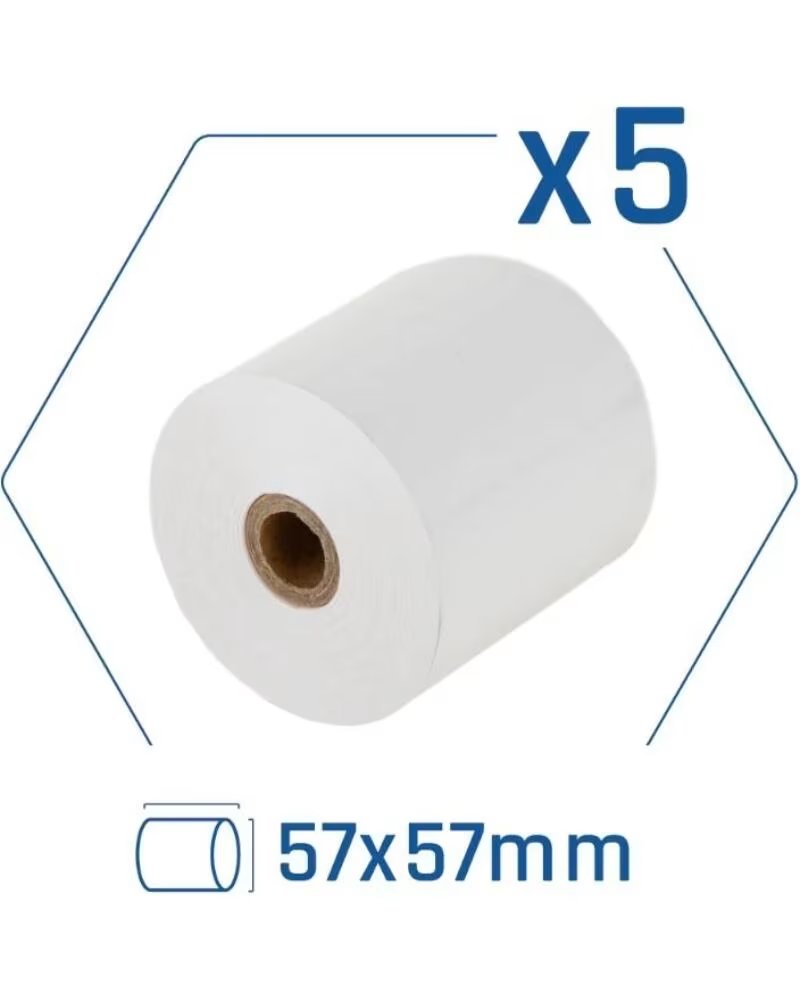 IGGUAL Pack 5 rollos papel termico sin BPA 57X57mm