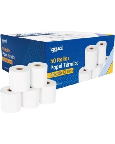 IGGUAL Caja 50 rollos papel termico sin BPA 80x80