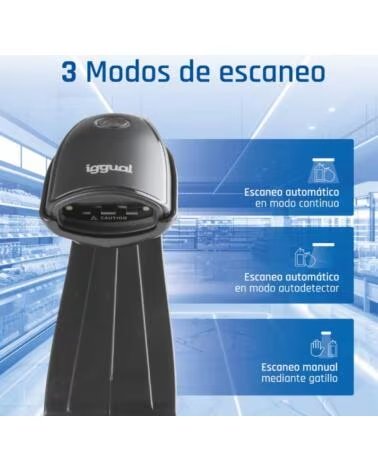 IGGUAL Lector codigo barras 2D USB boton soporte