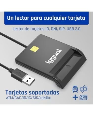 IGGUAL Lector DNI SIP tarjetas ID USB 2 0 negro