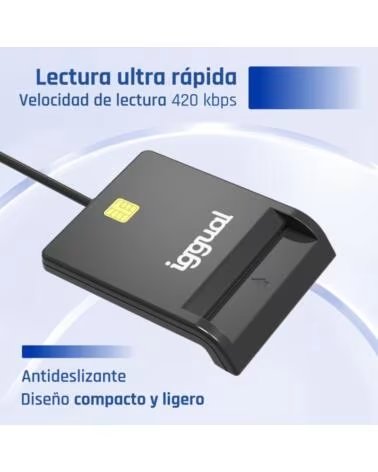 IGGUAL Lector DNI SIP tarjetas ID USB 2 0 negro