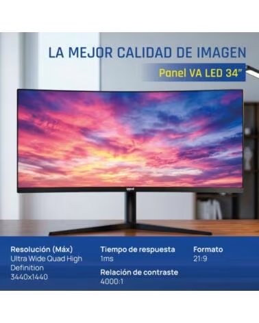 IGGUAL Monitor 34 UWQHD 1ms 2DP 2HDMI MM AA Curvo