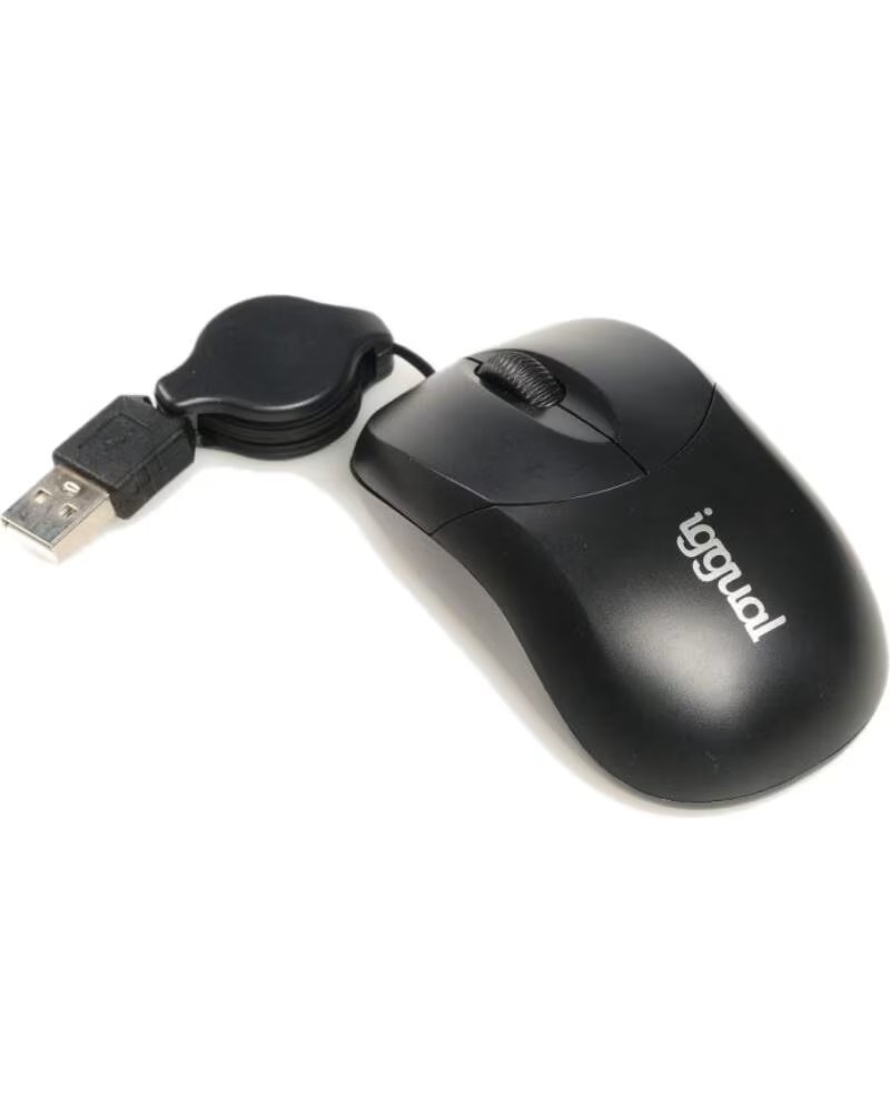 IGGUAL Raton retractil COM-BASIC-800DPI negro