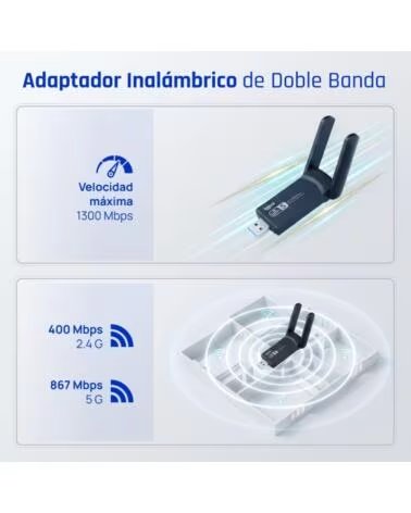 IGGUAL Adaptador USB Wifi 1300 Mbps dual 2 4G-5G