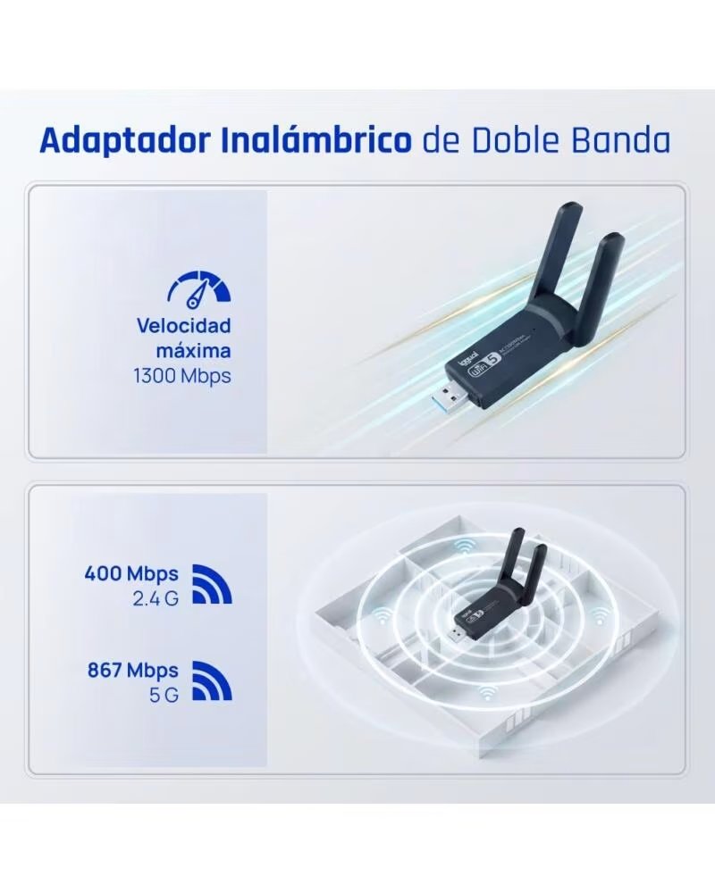 IGGUAL Adaptador USB Wifi 1300 Mbps dual 2 4G-5G