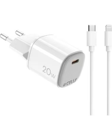 CELLY CHARGEUR MURAL GAN 20W USB-C AVEC CÂBLE LIGHTNING
