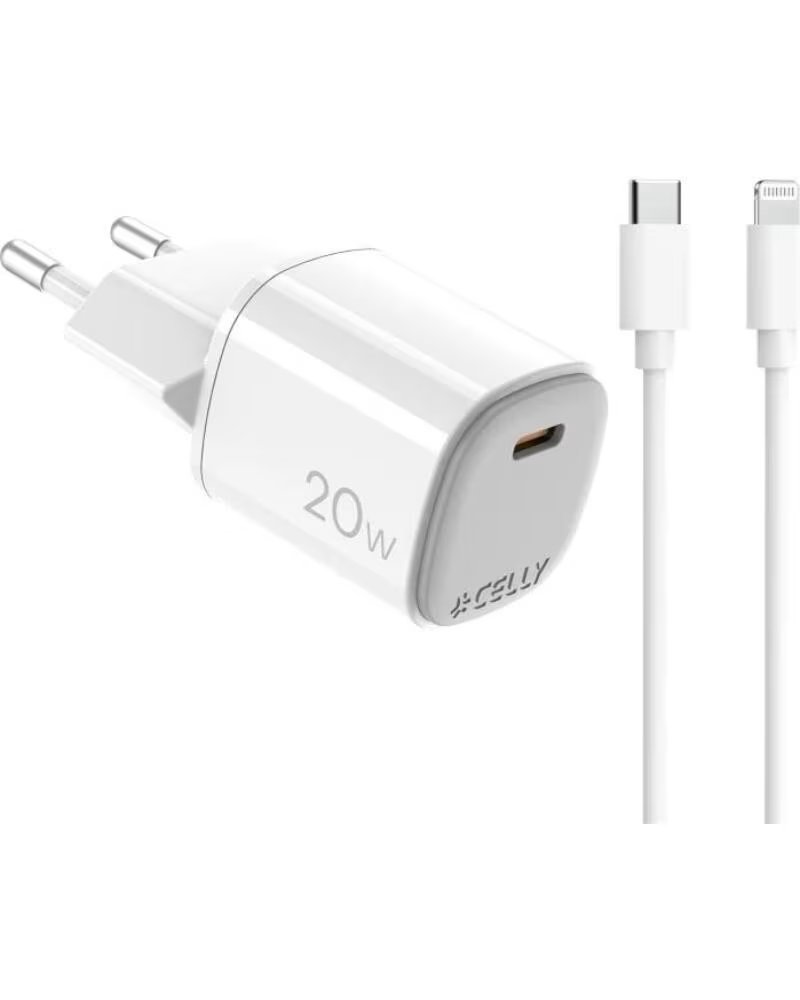 CELLY CHARGEUR MURAL GAN 20W USB-C AVEC CÂBLE LIGHTNING