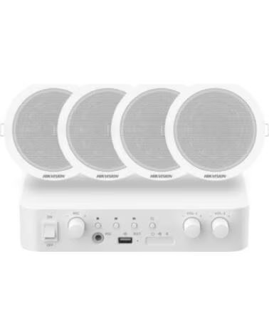 KIT AUDIO HIKVISION DS-QAE1KA80206-4 1 AMPLIFICATORE E 4 ALTOPARLANTI DA SOFFITTO