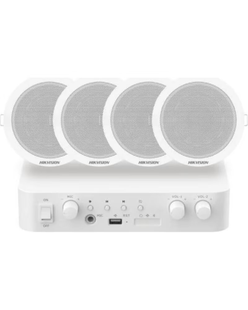 KIT AUDIO HIKVISION DS-QAE1KA80206-4 1 AMPLIFICATORE E 4 ALTOPARLANTI DA SOFFITTO