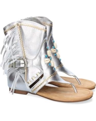 SPORT3PUNTO0 JH-168 FLACHE SILBERNE SANDALEN MIT FRANSEN UND PERLEN VARIOS COLORES