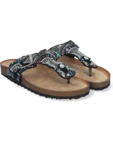 FLACHE ZEHENTRENNER-SANDALEN FÜR DAMEN SPORT3PUNTO0 AY-3066 SCHWARZ MIT PERLEN VARIOS COLORES