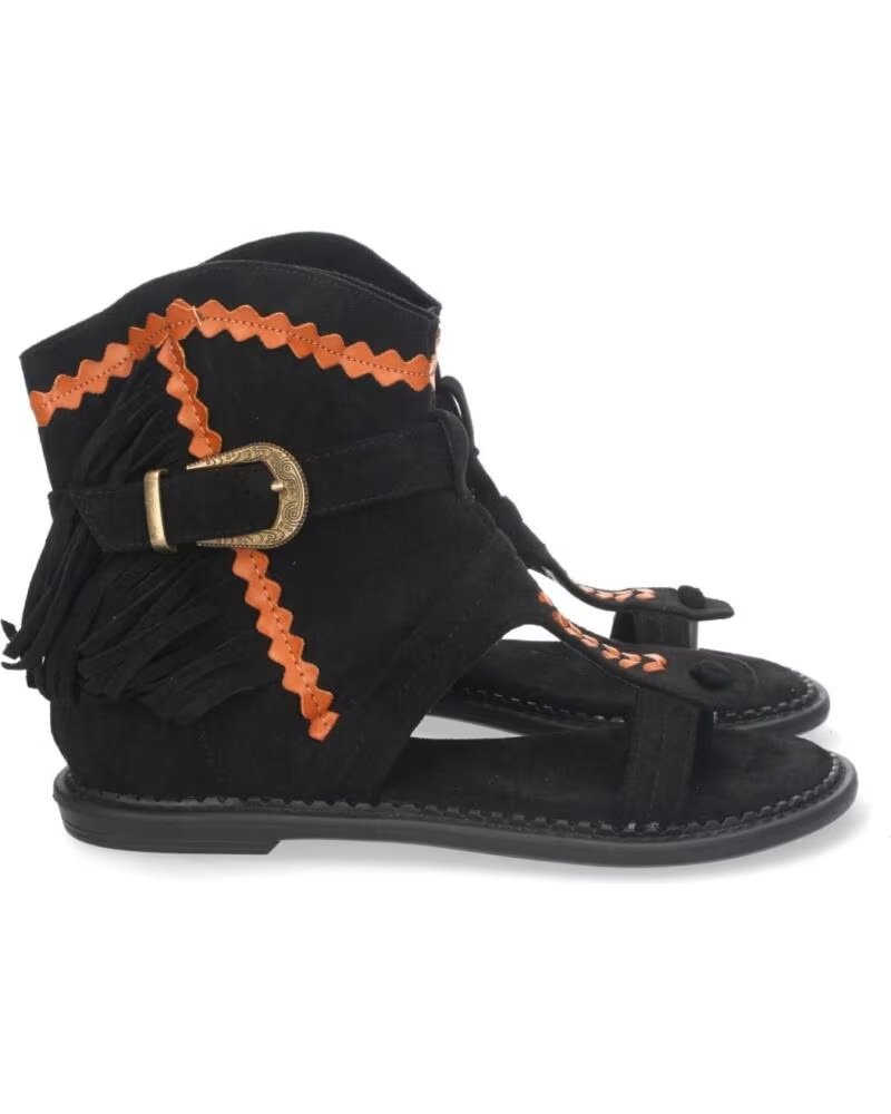 SPORT3PUNTO0 YZ21-150 HIGH-TOP-SANDALEN IM STIEFEL-STIL AUS SCHWARZEM WILDLEDER MIT FRANSEN UND DETAILS VARIOS COLORES