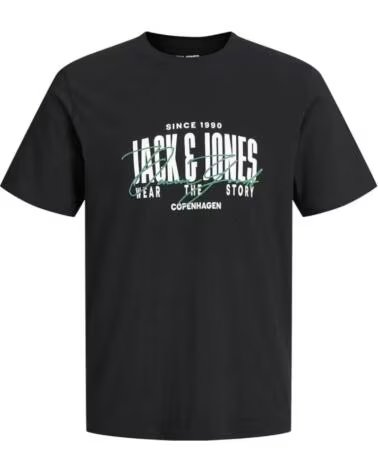 JACK AND JONES T-SHIRT JJAERO TEE SS CREW NECK - BIG PRINT NOIR NEGRO