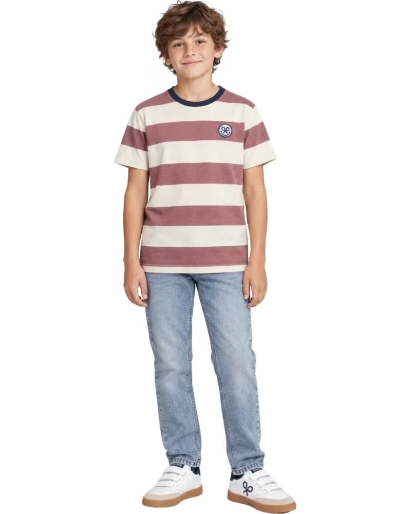 SILBON T-SHIRT DE MANGA CURTA ÀS RISCAS PARA MENINO BURDEOS