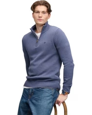 SUPERDRY MAGLIONE IN MAGLIA CON MEZZA ZIP DA UOMO AZUL