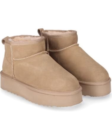 CHIKA10 SIDNEY 01 BOTTINES PLATEFORME FEMME CROOUTE DE CUIR BEIG-BEIGE