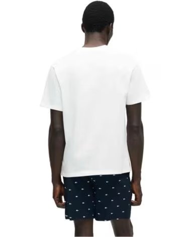 LACOSTE T-SHIRT CROCODILE PRINT COTTON LOUNGEWEAR BLANC-BORDEAUX