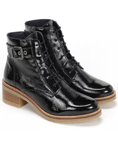 STIVALETTI D8686 LUCERO IN PELLE CON LACCI E FIBBIA DA DONNA NEGRO