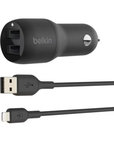 BELKIN Cargador de coche ccd001bt1mbk 24w 2x usb tipo a cable lightning a usb tipo a