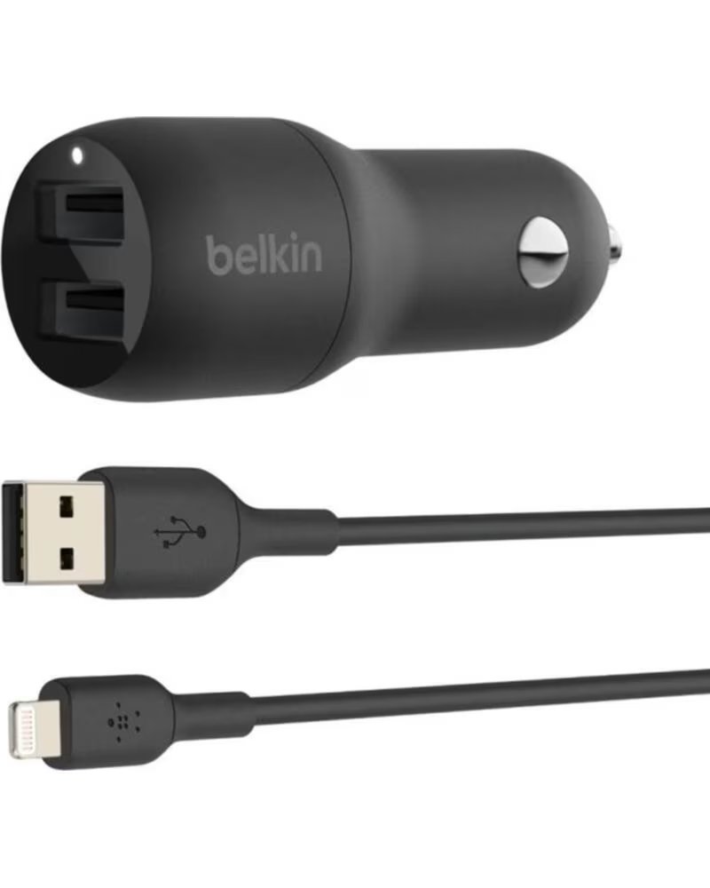 BELKIN Cargador de coche ccd001bt1mbk 24w 2x usb tipo a cable lightning a usb tipo a