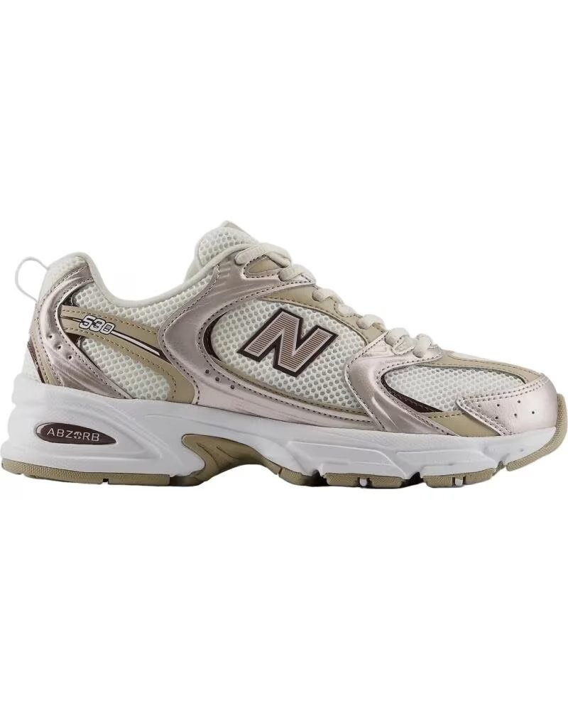 NEW BALANCE 530 BASKETS UNISEXE BLANC ET DORÉ BLANCO