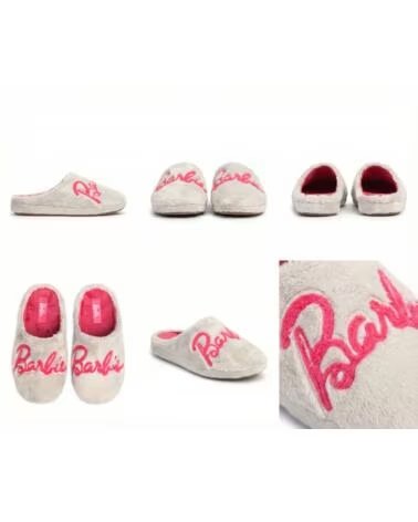 MARPEN ZAPATILLAS DE CASA BARBIE LETRAS ROSAS GRIS
