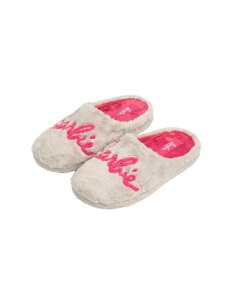 MARPEN ZAPATILLAS DE CASA BARBIE LETRAS ROSAS GRIS