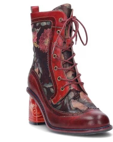 LAURA VITA EVCAO 81 LEDERSTIEFEL MIT ABSATZ UND BLUMENMUSTER ROT ROJO